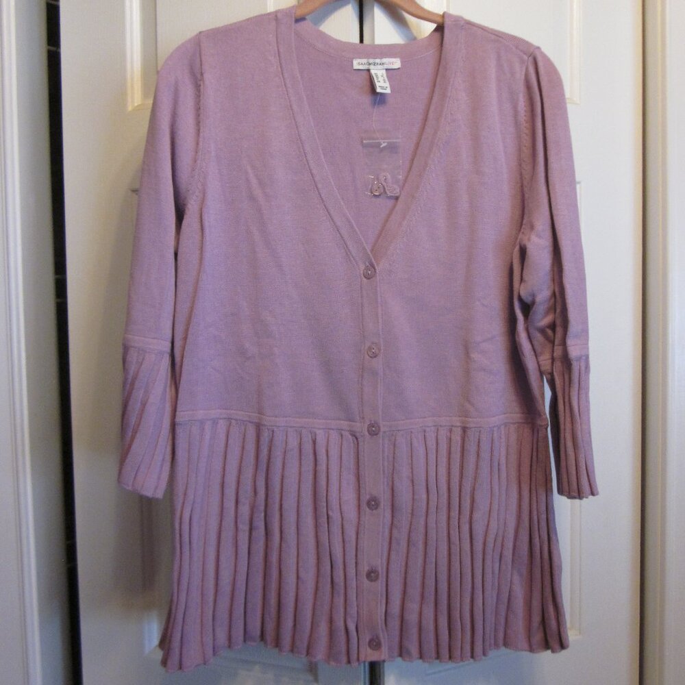 NWT Isaac Mizrahi Lavender Pleated Cardigan Sz L